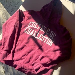 Red drawstring college hoodie
